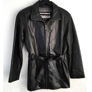 Vintage 90s Pelle Studio Wilsons Leather trench coat Medium black